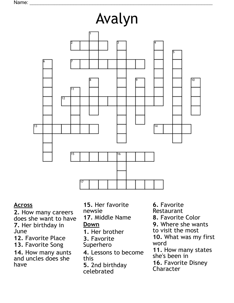 Avalyn Crossword