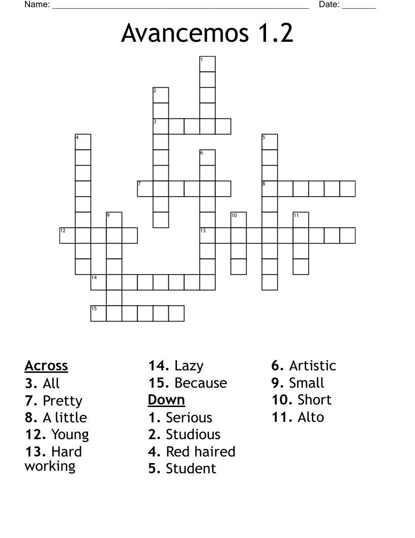 Avancemos 1.2 Crossword