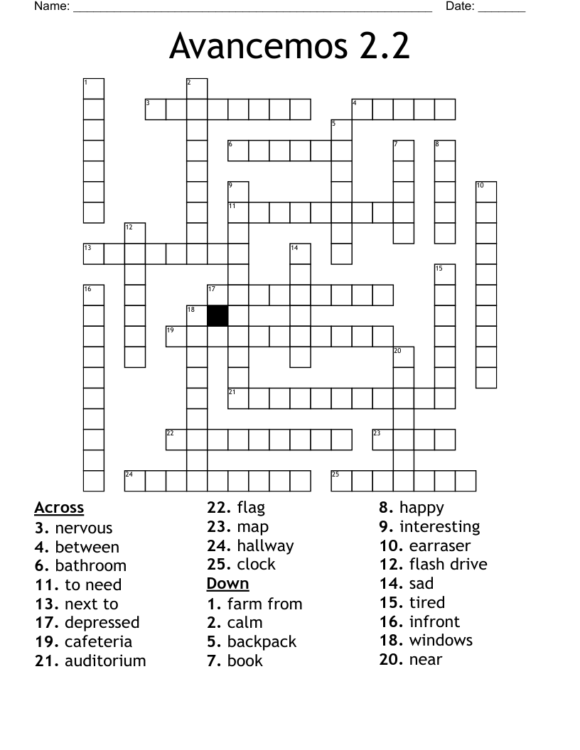 Avancemos 2.2 Crossword