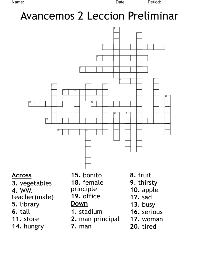 Avancemos 2 Leccion Preliminar Crossword