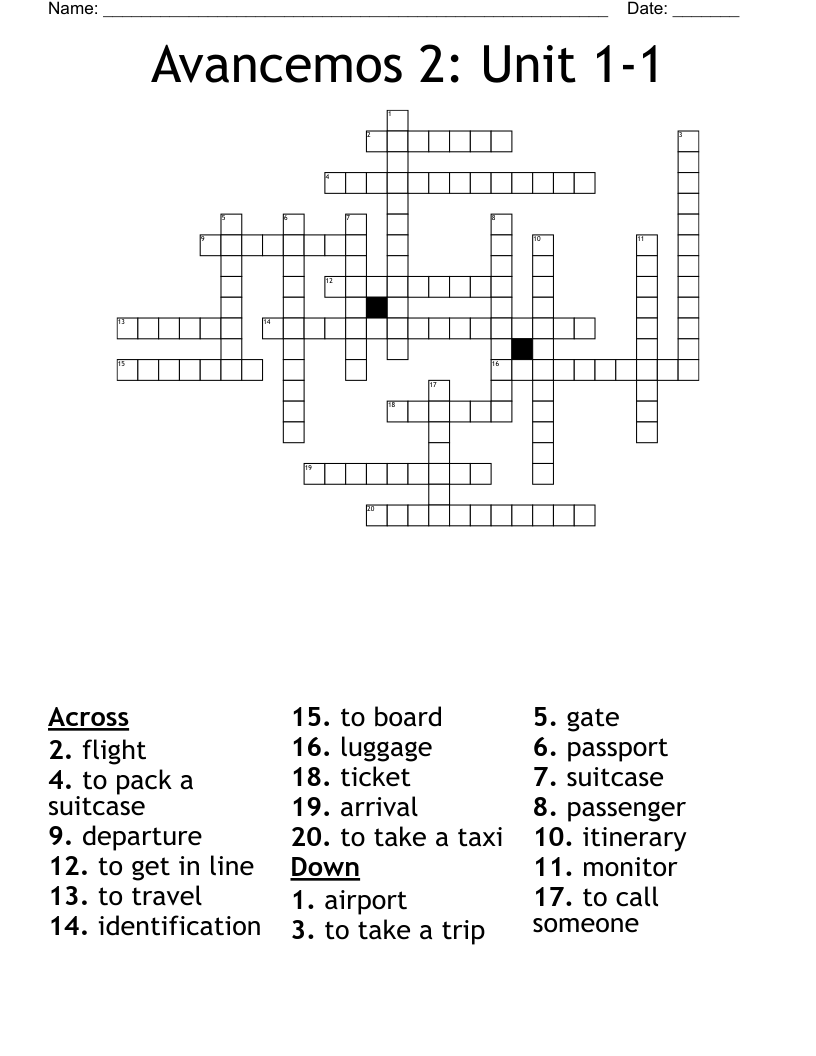 Avancemos 2: Unit 1-1 Crossword