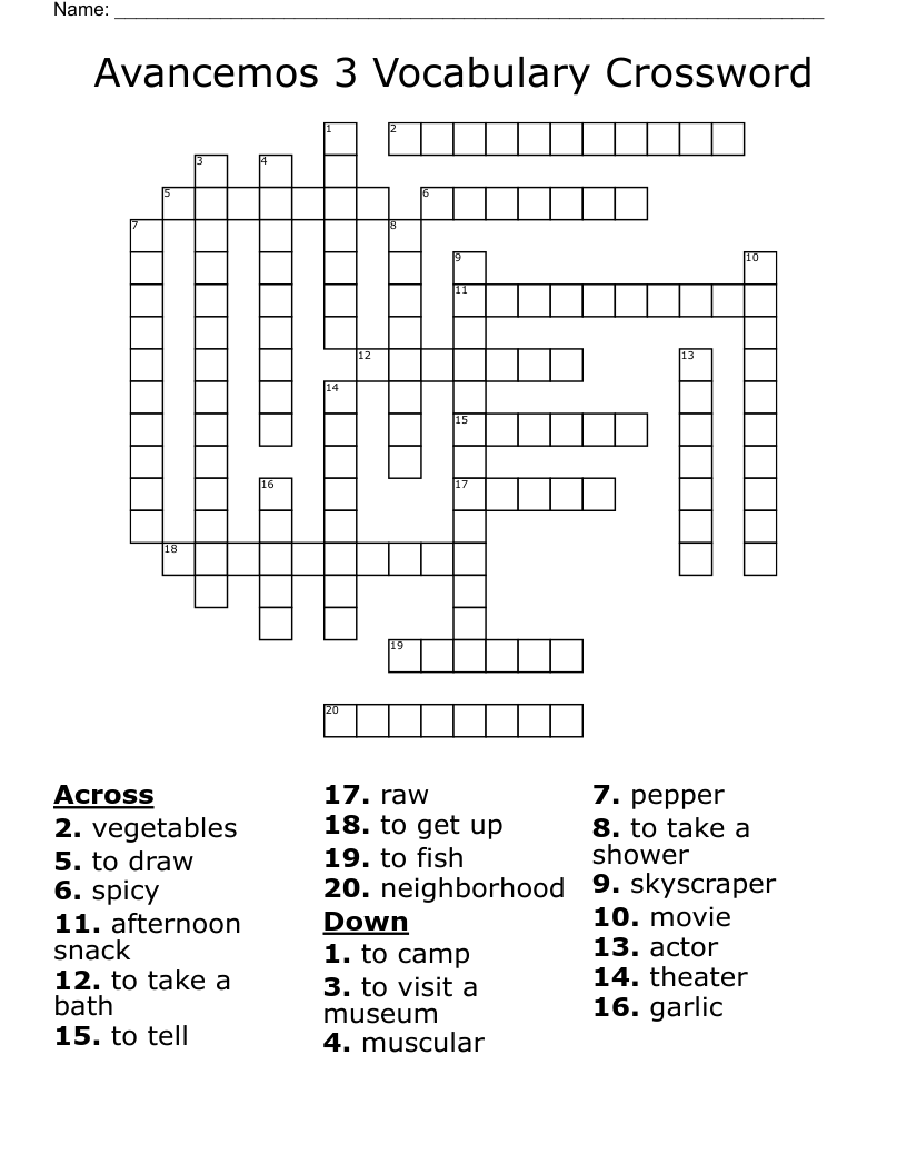 Avancemos 3 Vocabulary Crossword