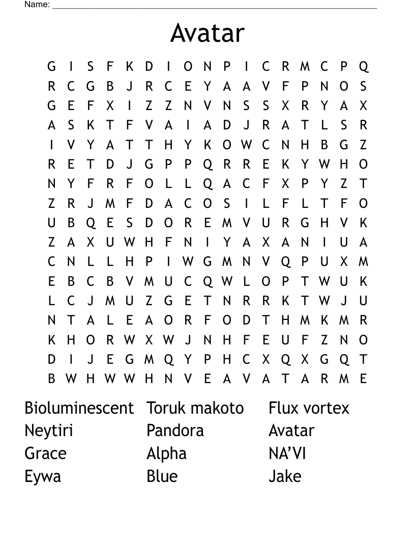 Avatar Word Search
