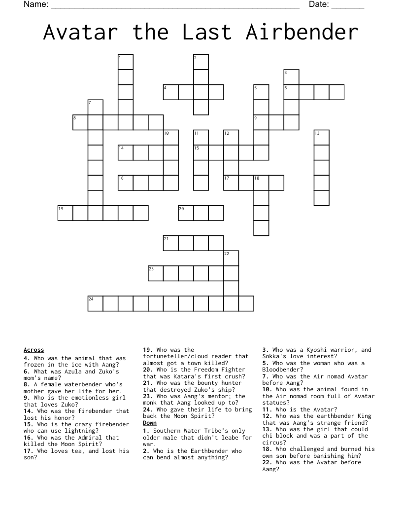 Avatar the Last Airbender Crossword
