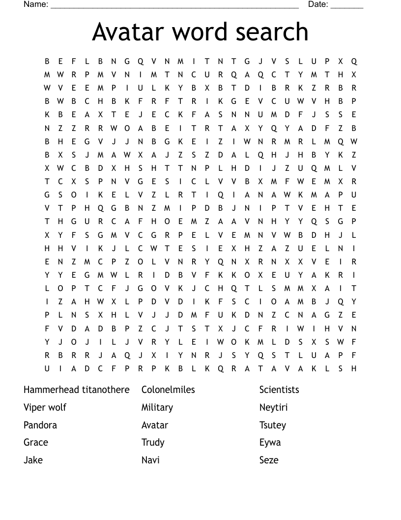 Avatar word search 