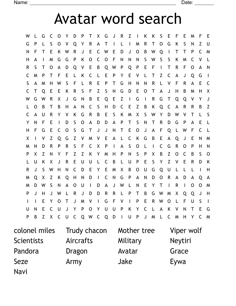 Avatar word search 