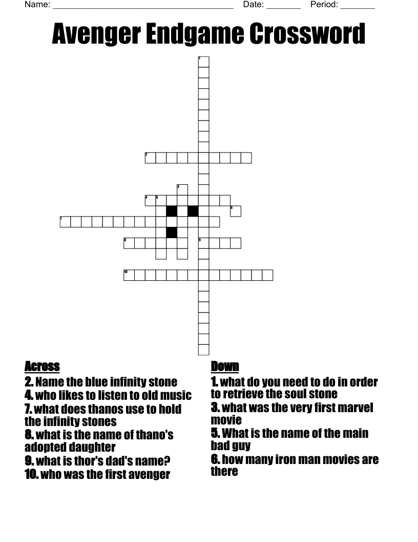 Avenger Endgame Crossword