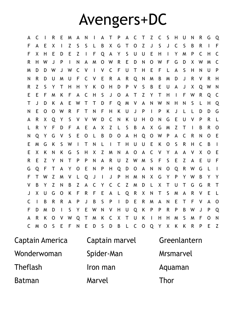 Avengers+DC Word Search