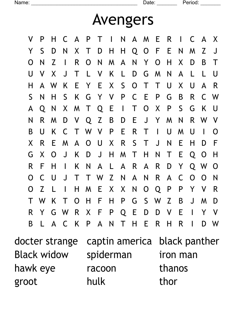 Avengers Word Search