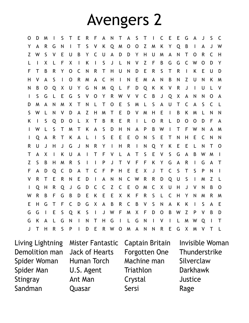 Avengers 2 Word Search