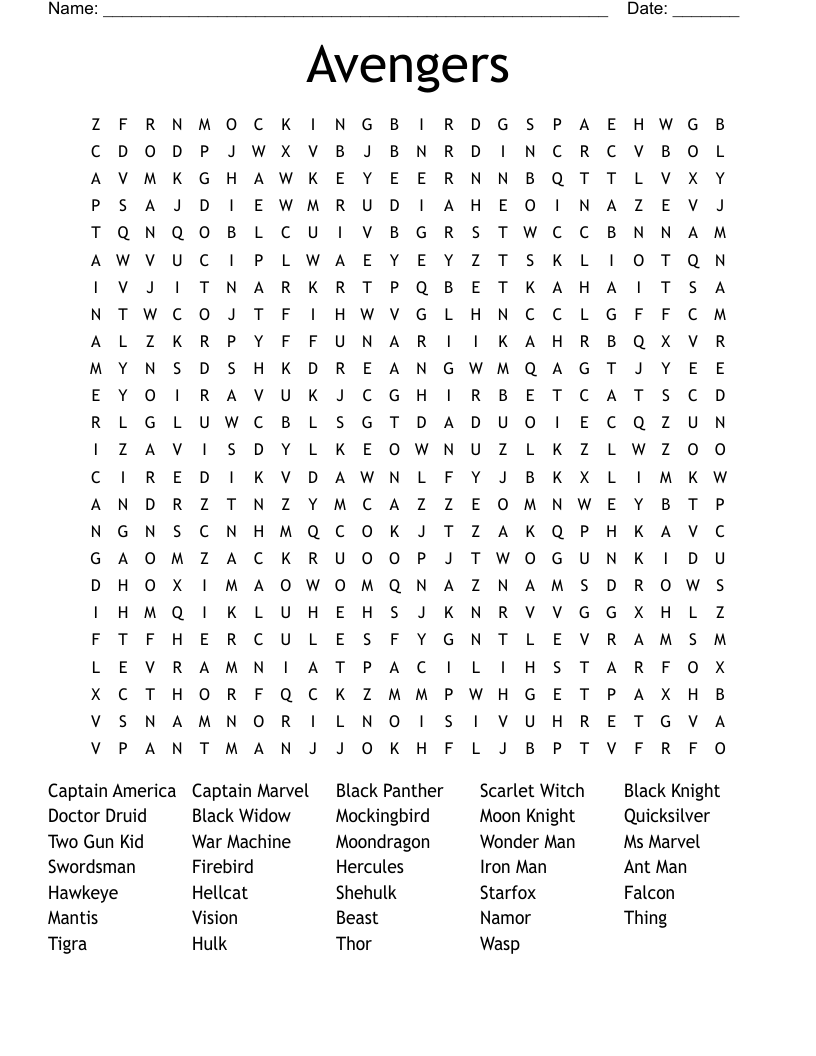Avengers Word Search