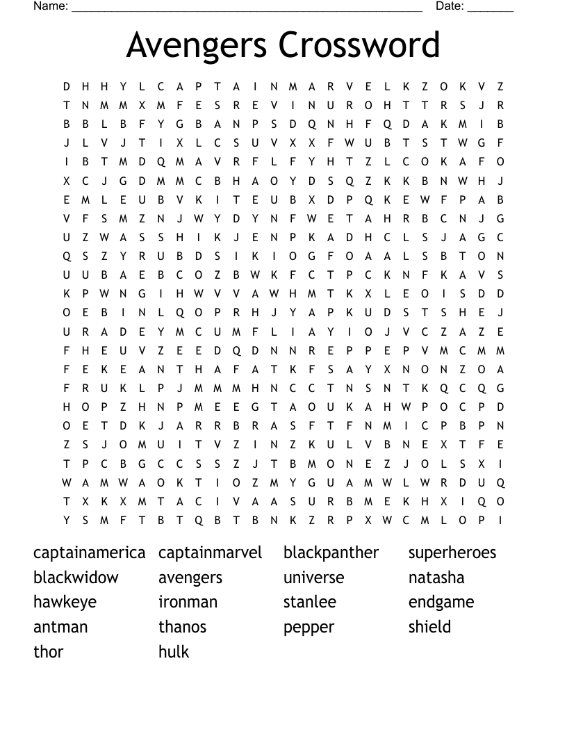 Avengers Crossword Word Search