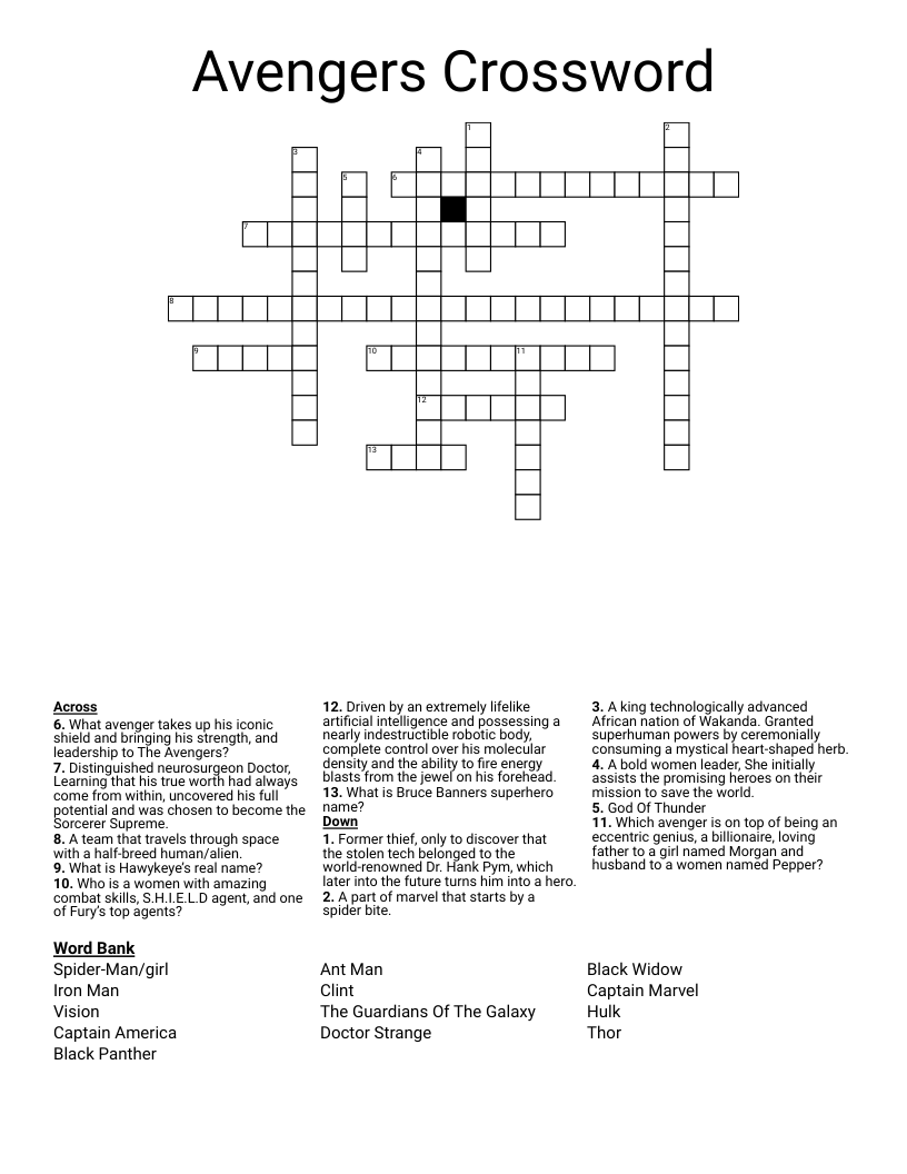 Avengers Crossword