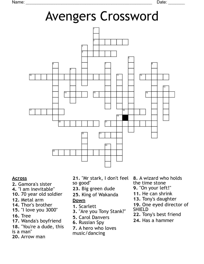 Avengers Crossword
