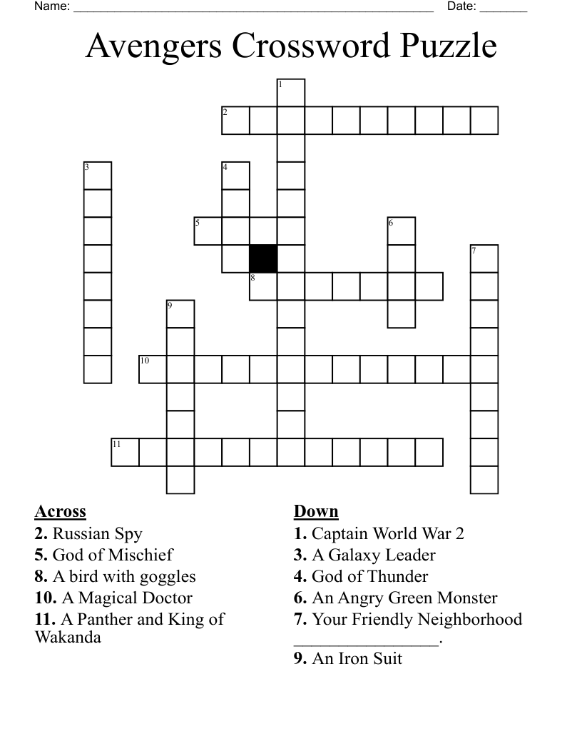 Avengers Crossword Puzzle