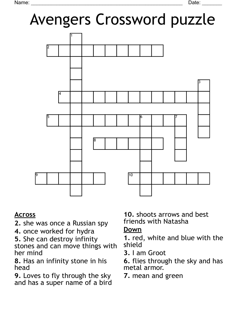 Avengers Crossword puzzle