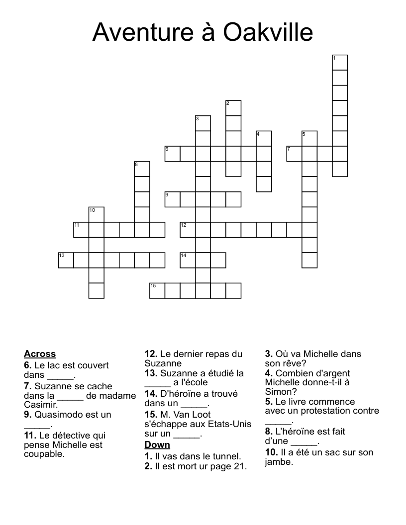 Aventure à Oakville Crossword