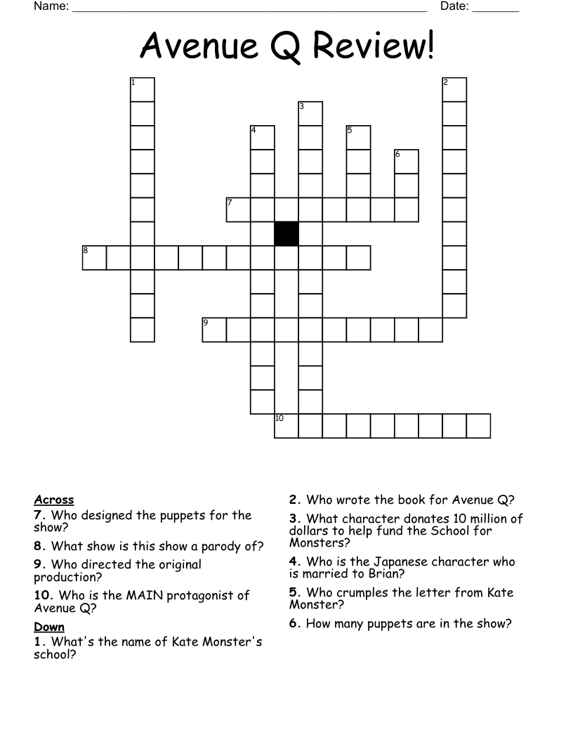 Avenue Q Review! Crossword