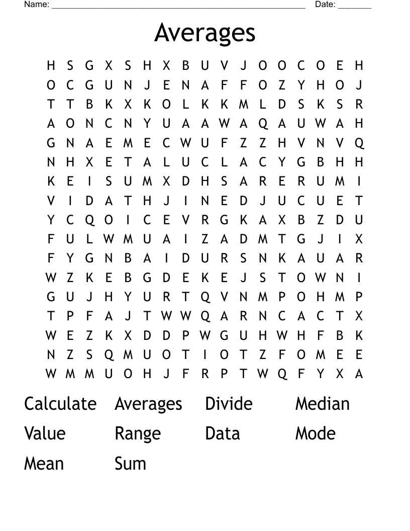 Averages Word Search