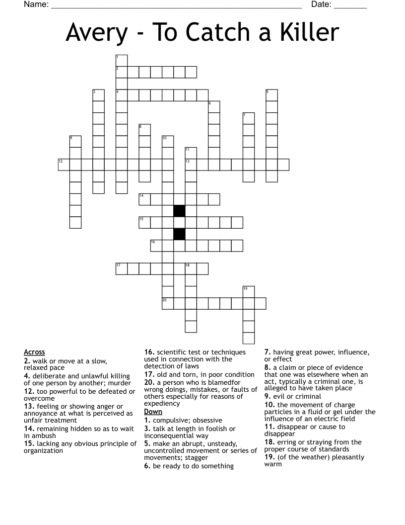 Avery - To Catch a Killer Crossword