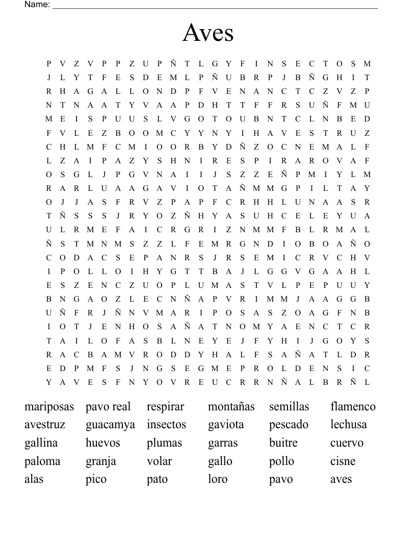 Aves Word Search
