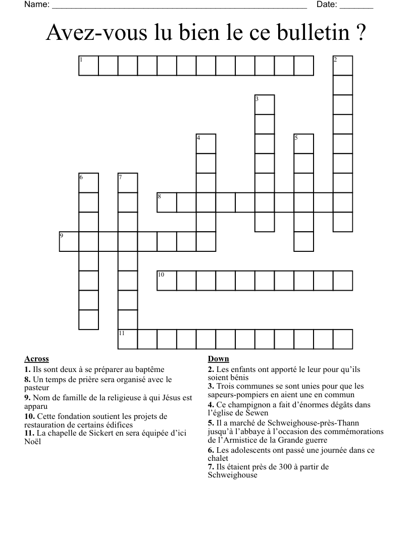 Avez-vous lu bien le ce bulletin ?  Crossword