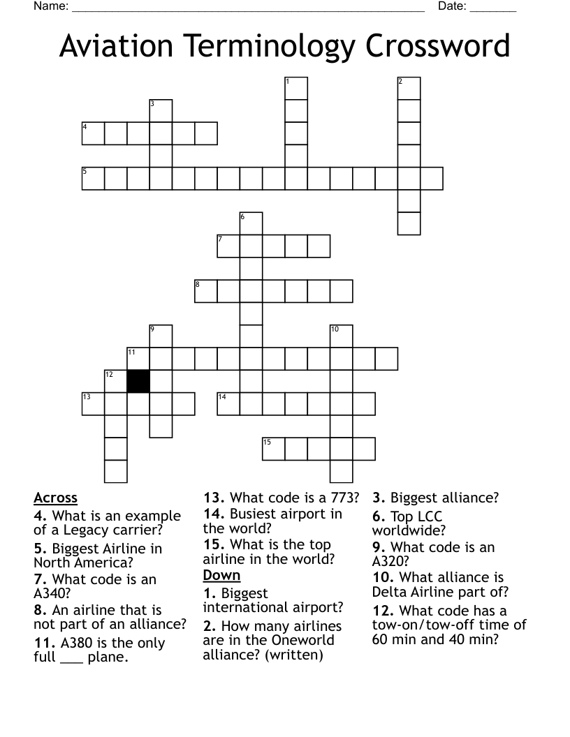 Aviation Terminology Crossword