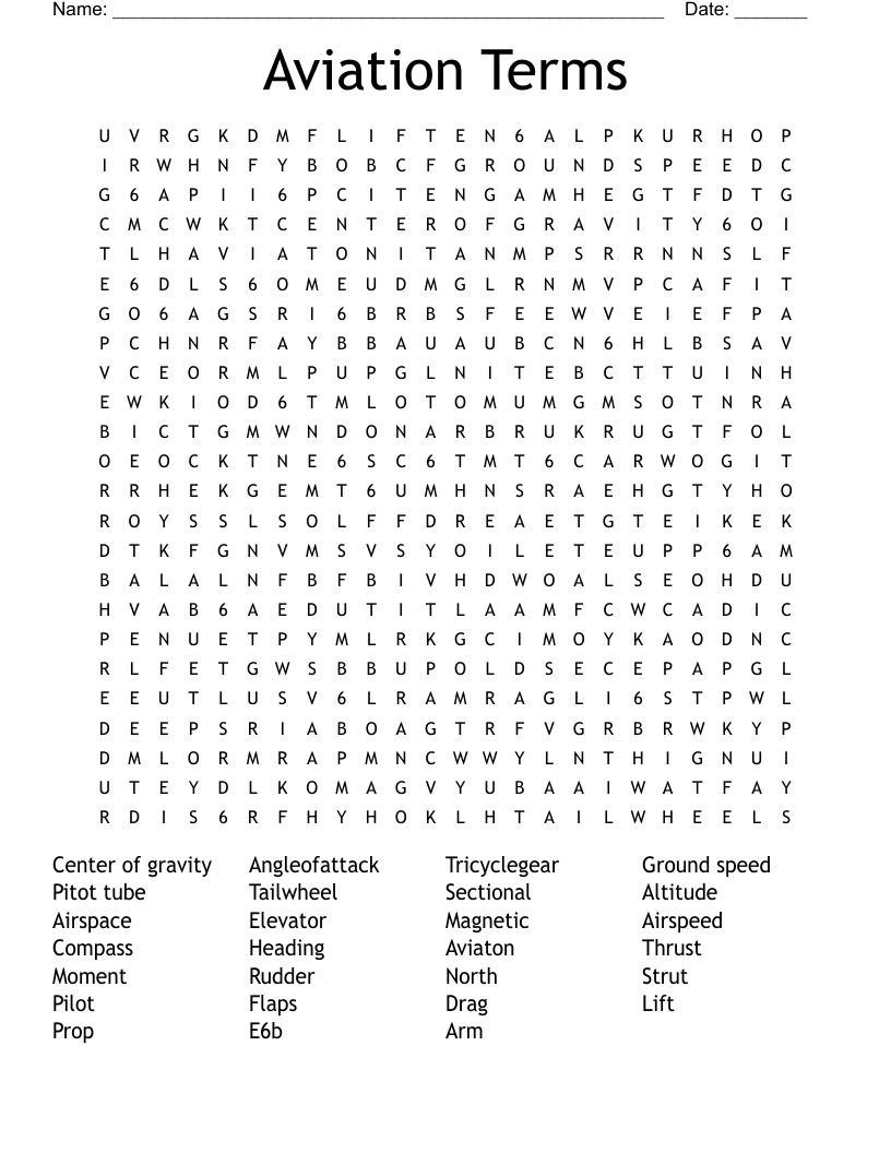 Aviation Terms Word Search