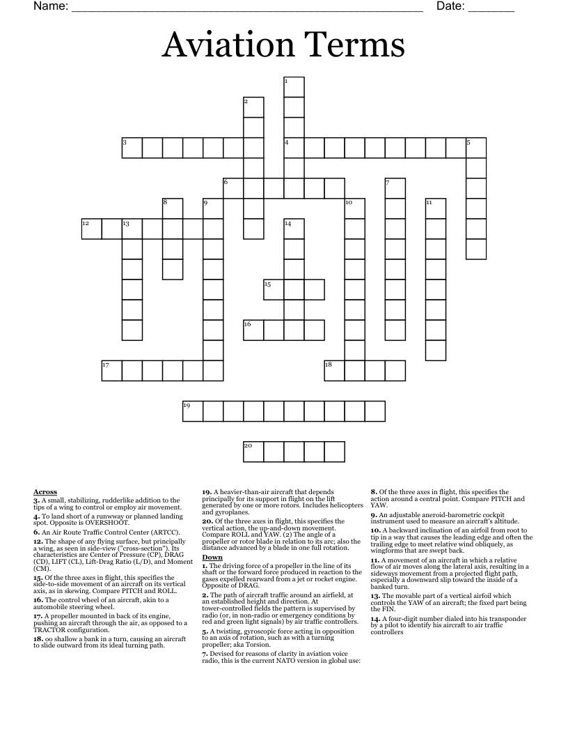 Aviation Terms  Crossword