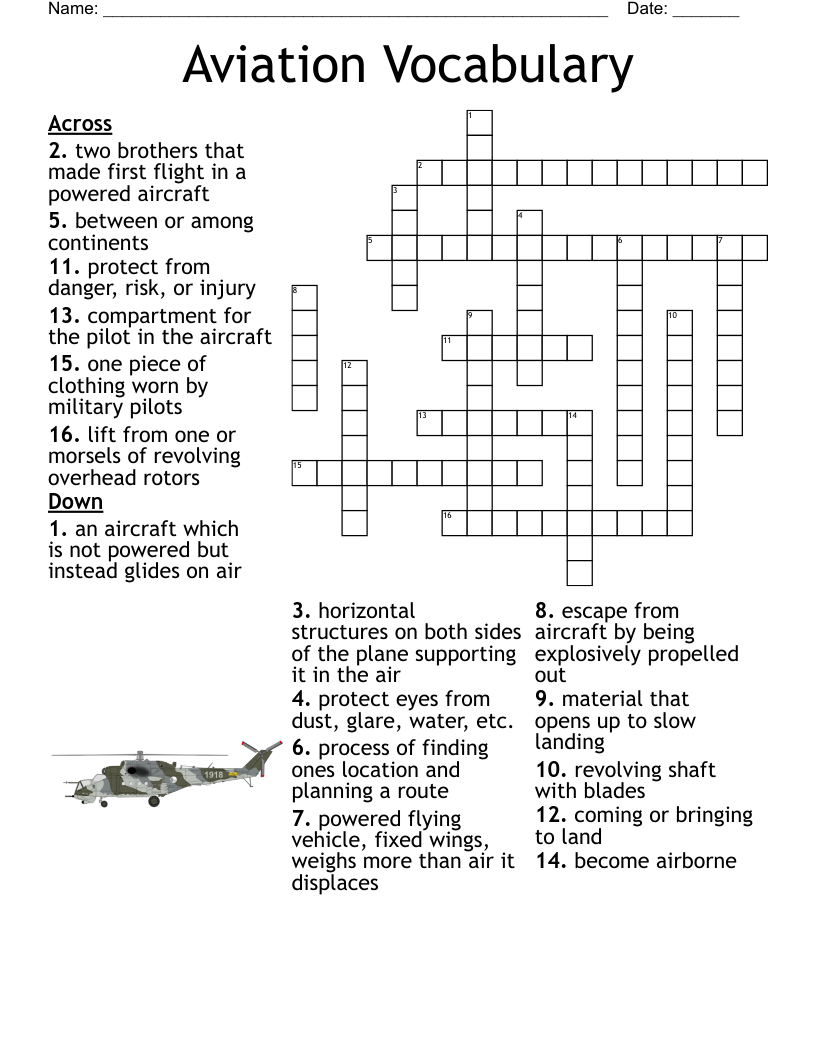 Aviation Vocabulary Crossword