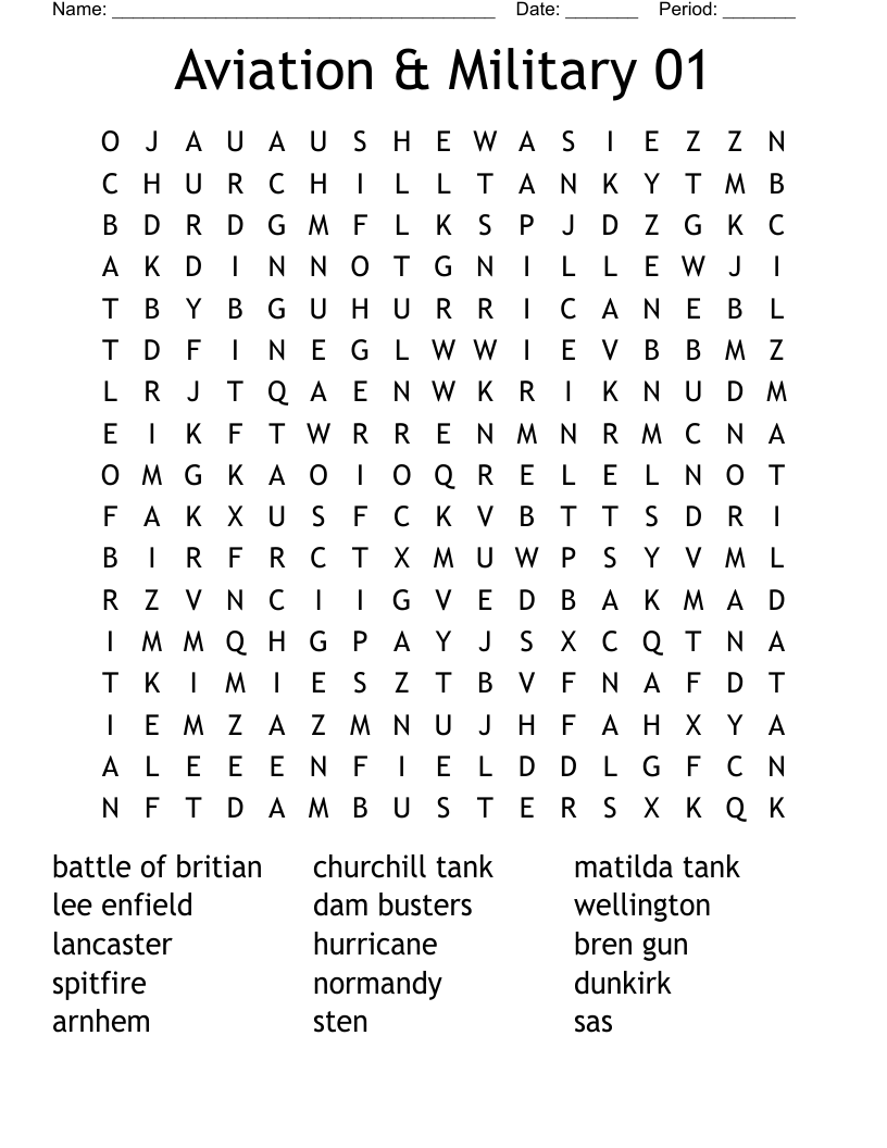 Aviation  & Military 01 Word Search
