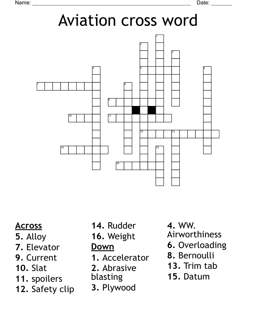 Aviation cross word