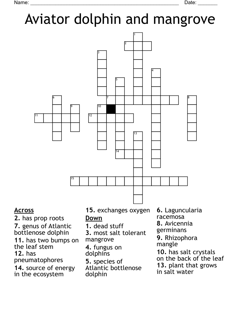 Aviator dolphin and mangrove Crossword