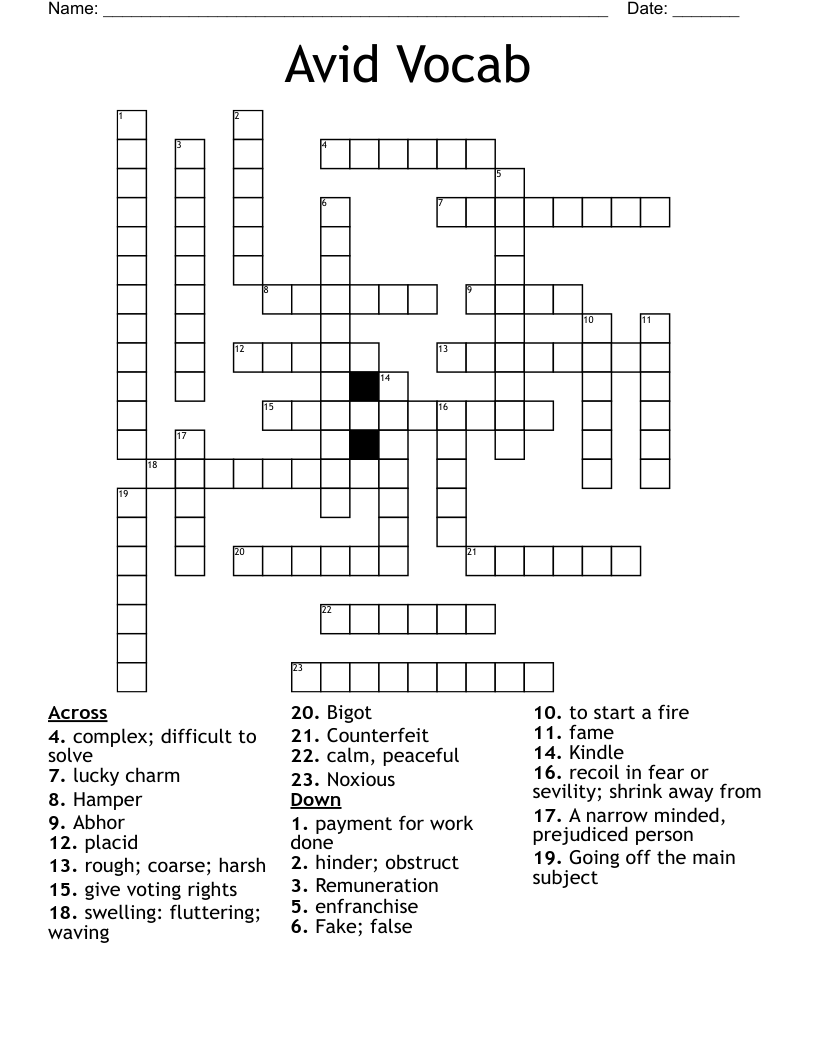 Avid Vocab Crossword