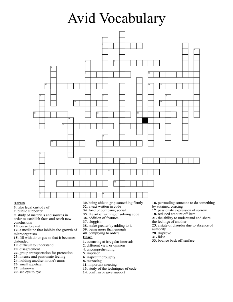 Avid Vocabulary Crossword