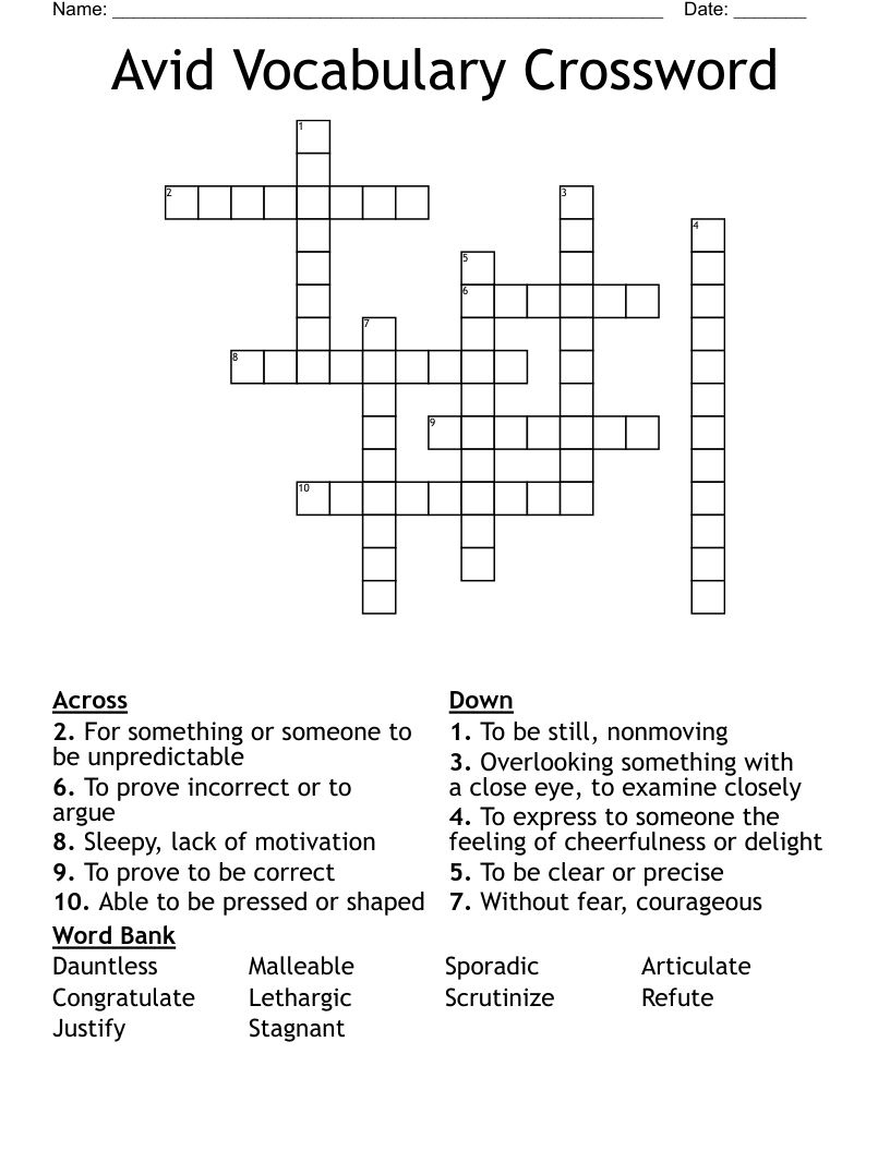 Avid Vocabulary Crossword