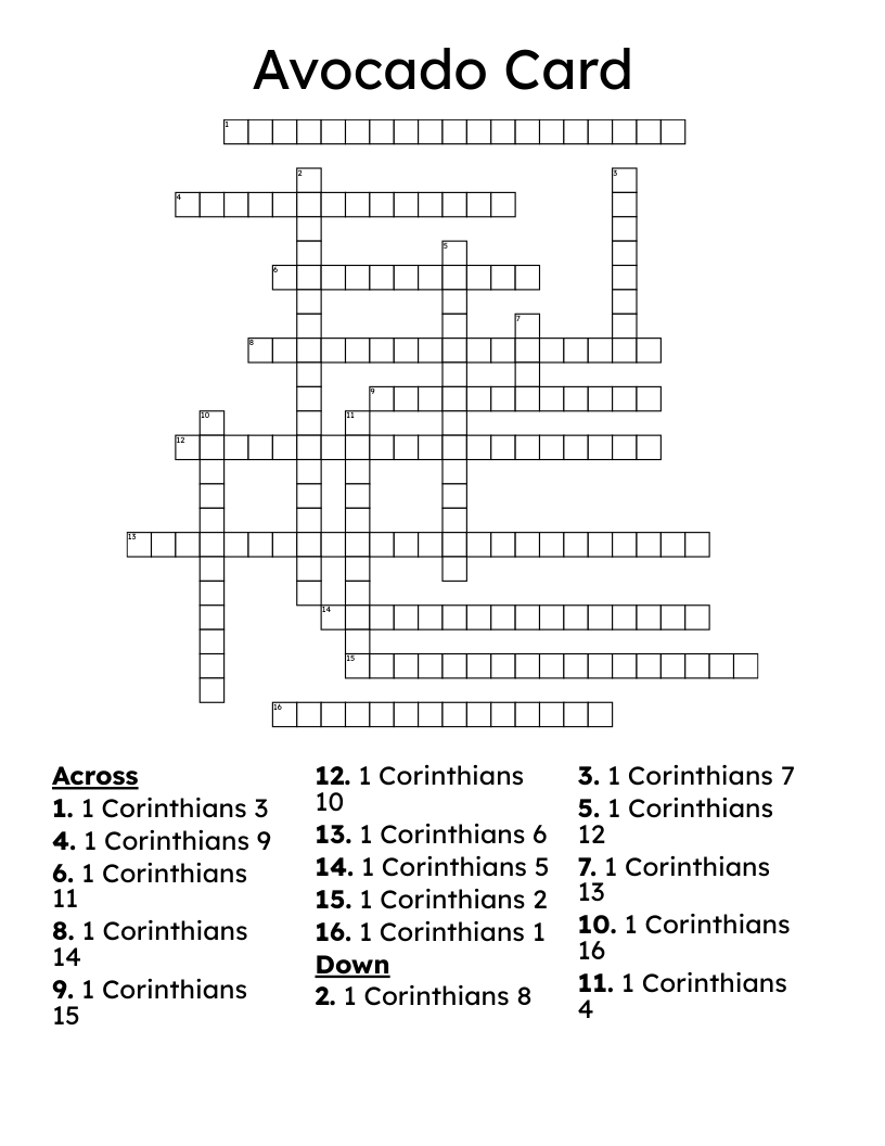 Avocado Card Crossword