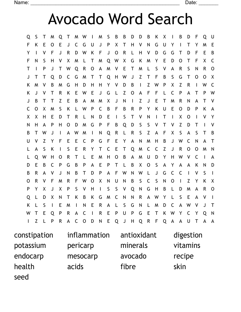 Avocado Word Search