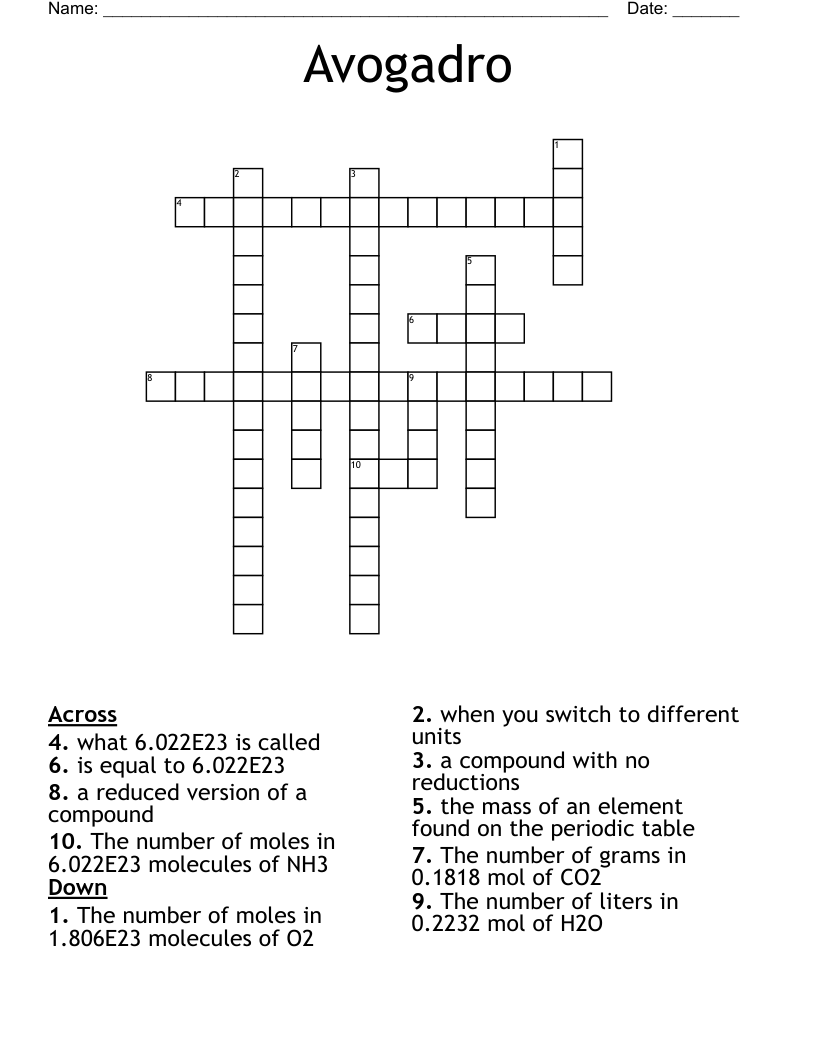Avogadro Crossword