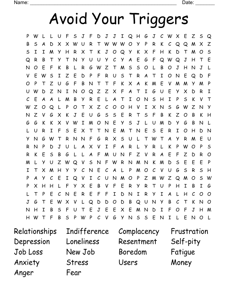 Avoid Your Triggers Word Search