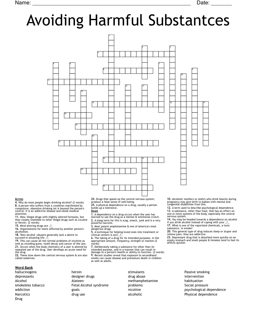 Avoiding Harmful Substantces Crossword