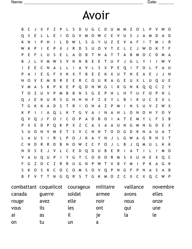 Avoir Word Search