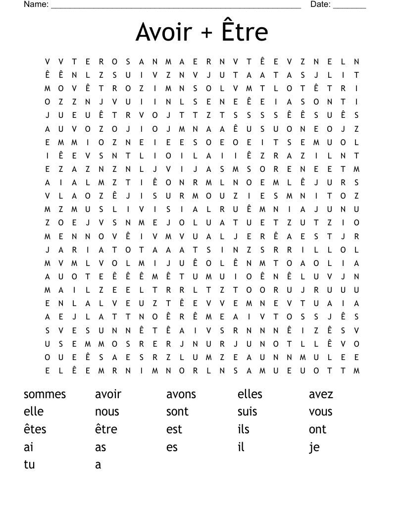 Avoir + Être Word Search