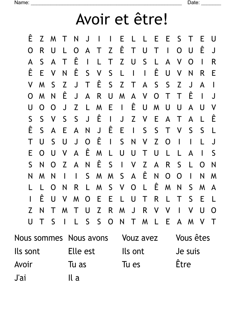 Avoir et être! Word Search
