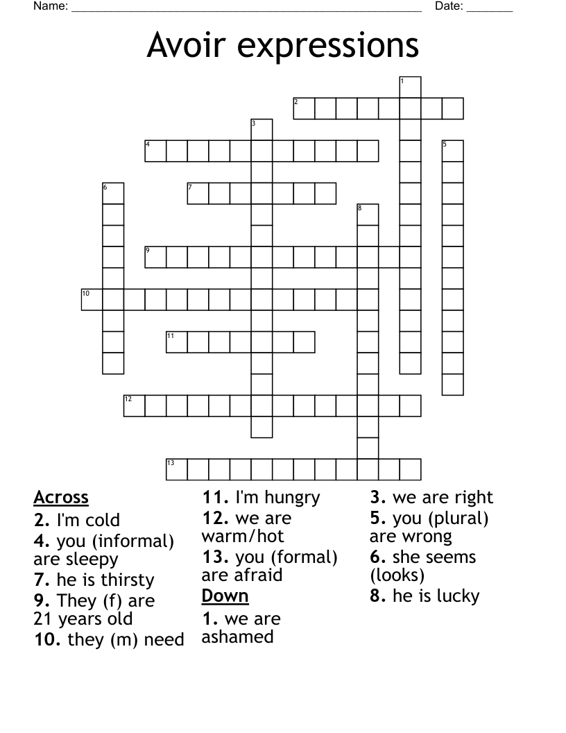 Avoir expressions Crossword