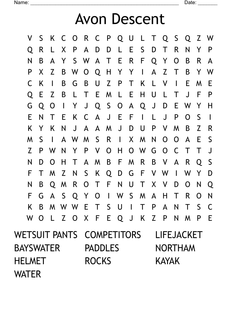 Avon Descent Word Search