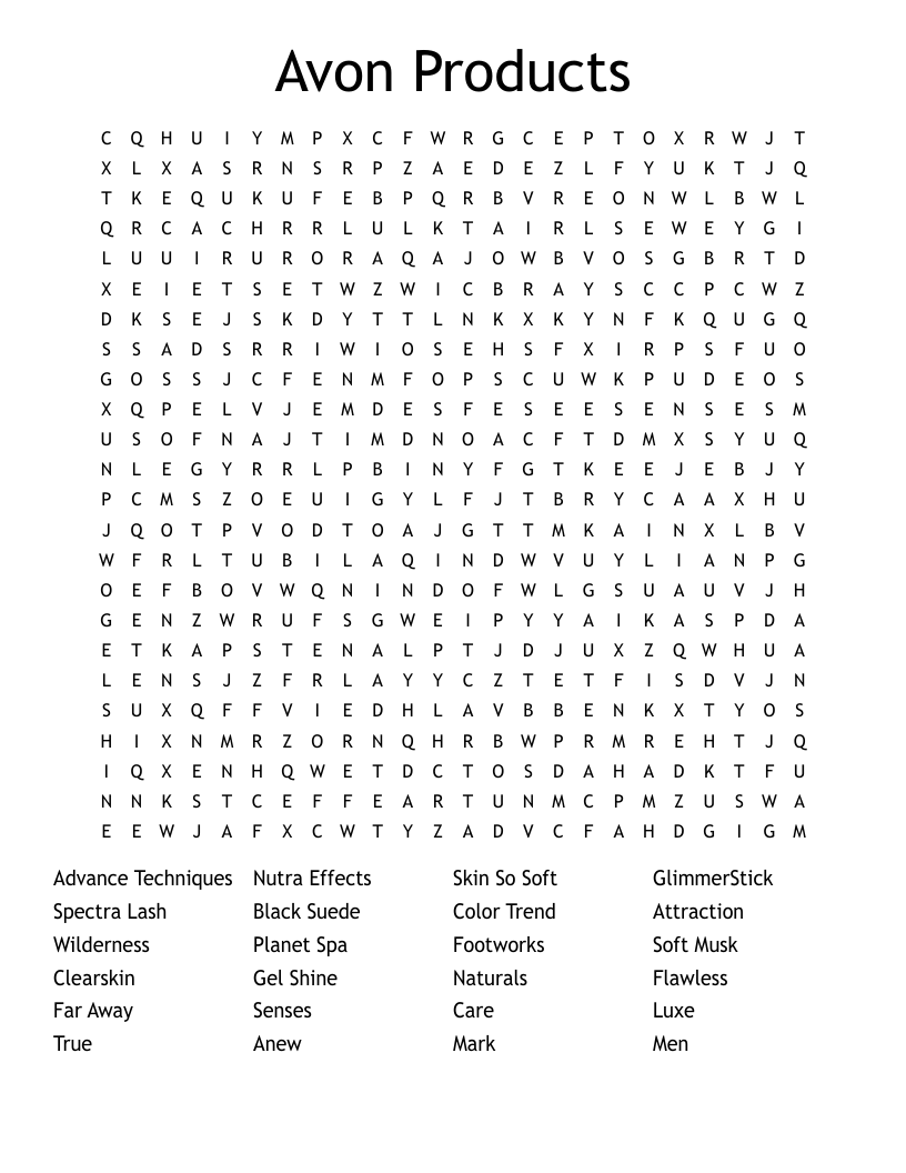 Avon Products Word Search