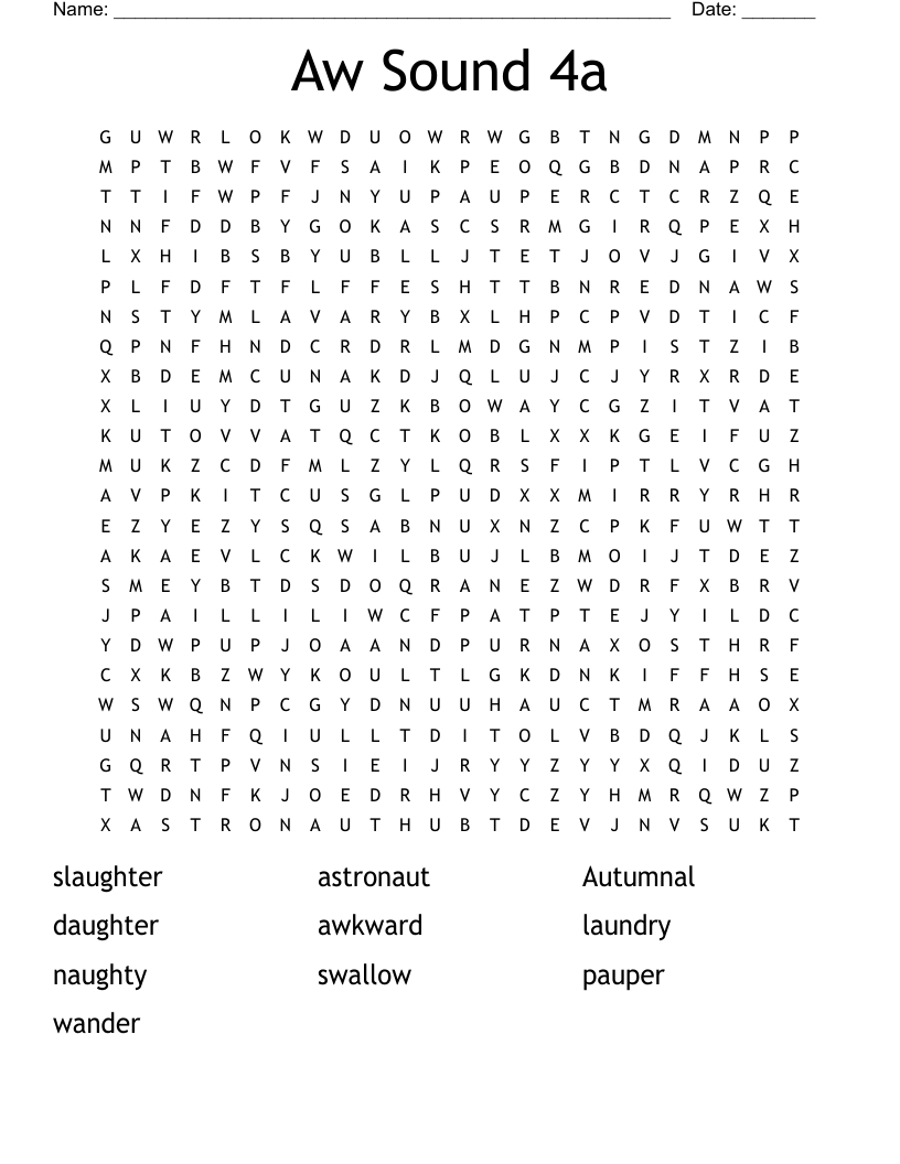 Aw Sound 4a Word Search