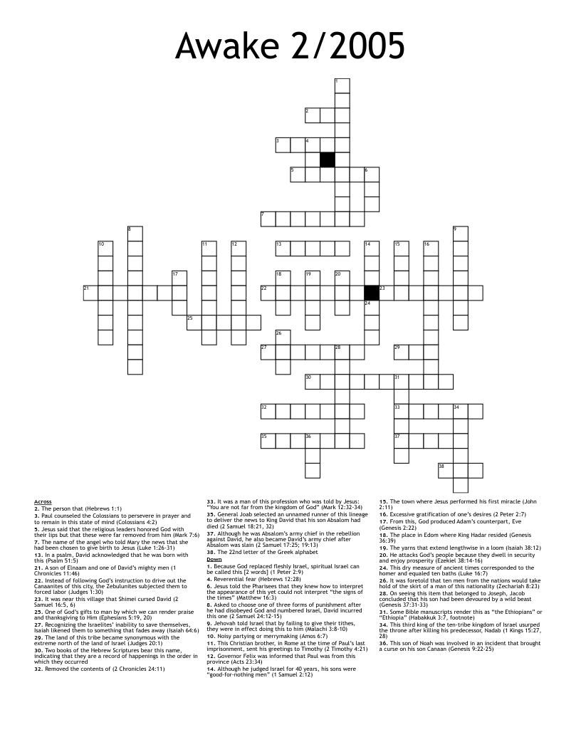 Awake 2/2005 Crossword