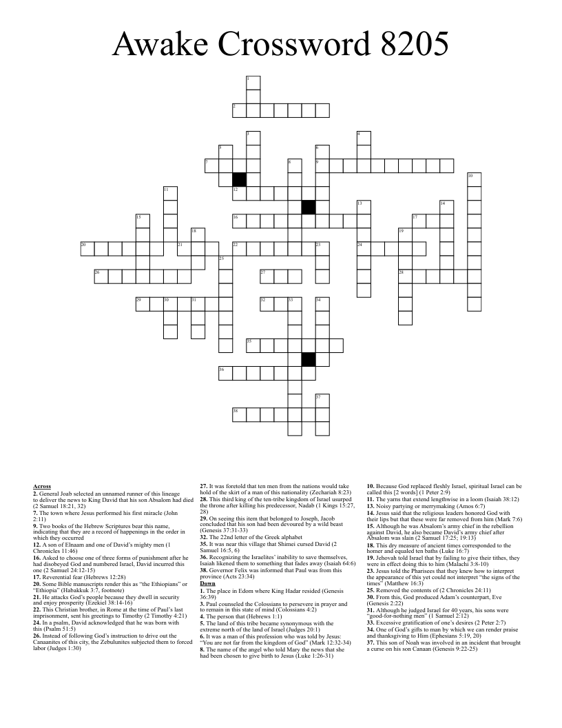 Awake Crossword 8205